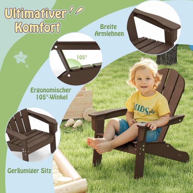 Costway Παιδική Καρέκλα Adirondack από HDPE 53,5 x 52 x 64 εκ. με Εργονομική Πλάτη Καφέ NP11919CF