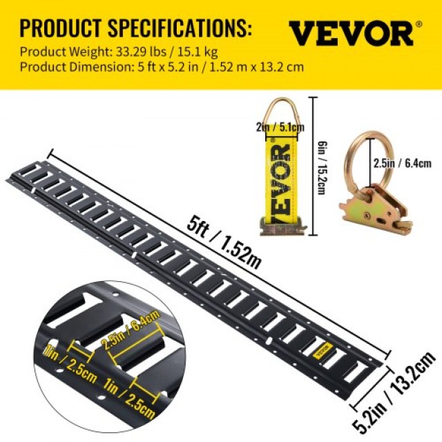 Σετ Δεσίματος VEVOR E Track, 30 Τεμ, 5FT Ράγες & Αξεσουάρ Ασφάλισης για Φορτία, Μοτοσυκλέτες & Ποδήλατα  HSPSE5FT28PCSYVR0V0