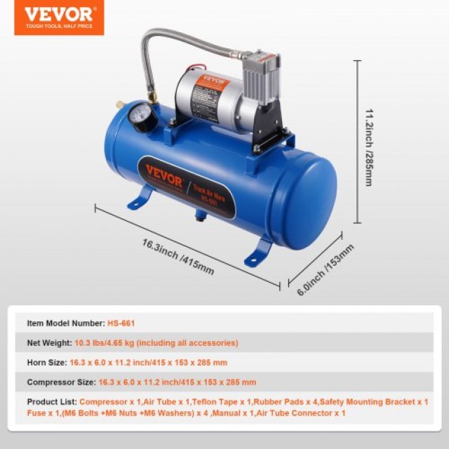 Συμπιεστής Αέρα VEVOR 12V με Δοχείο 6L, 120 psi για Κόρνες & Ελαστικά  QLBCQGYYSJZCESCMXV9