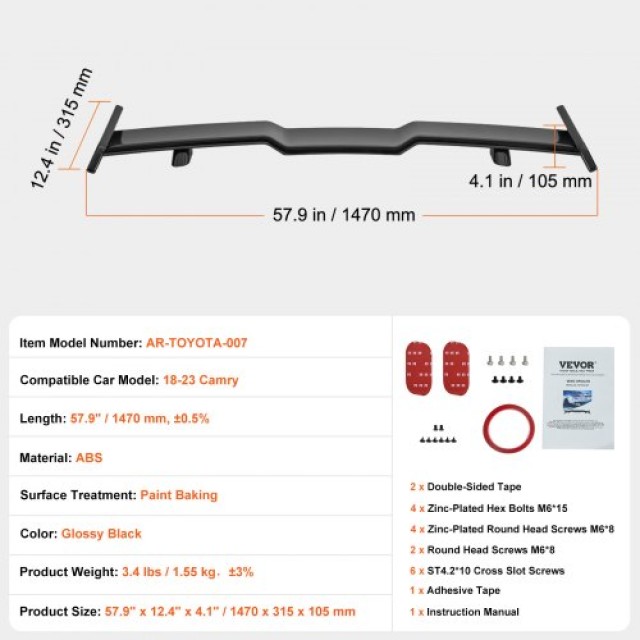 VEVOR Πίσω Αεροτομή 57.9 GT για Toyota Camry 2018-2023  ZYXWYABS1823TMFKVV0