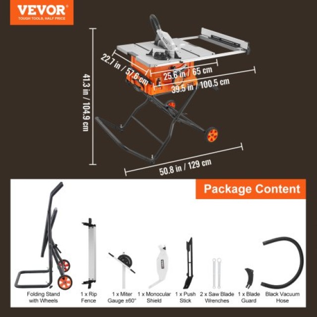 VEVOR 10 Πριόνι Τραπέζι με Βάση, 4800RPM, 25 Κοπής  ZLXMGTJYZJOC27U...