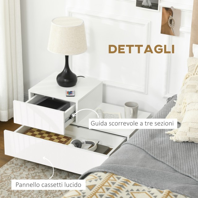 HOMCOM Μοντέρνο κομοδίνο με 16 φώτα RGB LED, τηλεχειριστήριο και δύ...