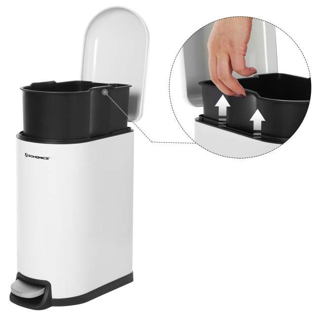 SONGMICS Κάδος Απορριμμάτων με Πεντάλ 10L – Λευκός LTB10WT 
