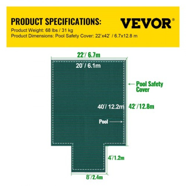 Κάλυμμα Ασφαλείας Πισίνας VEVOR για 20x40ft Ορθογώνιες Πισίνες, Πρά...