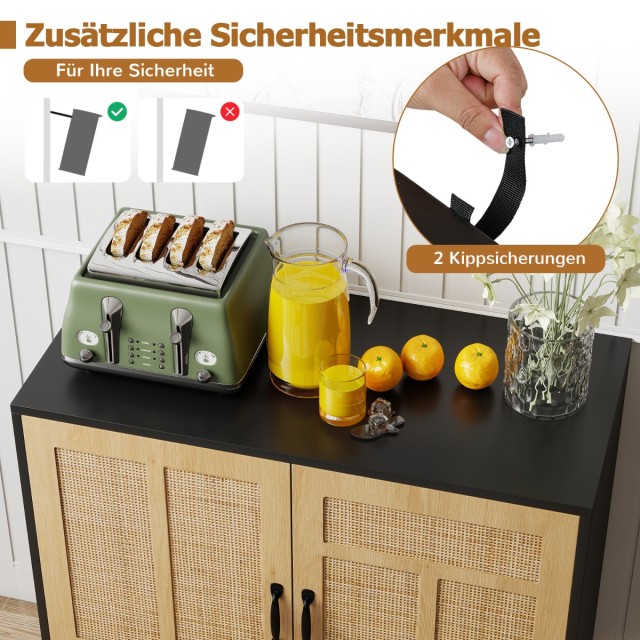 Costway Μαύρο Μπουφές Ρατάν με Ρυθμιζόμενο Ράφι και 2 Πόρτες  80 x ...