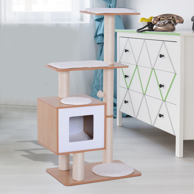 PawHut Cat Tree σε Sisal με ρείθρο, πλατφόρμες και παιχνίδια, 60x40x120 cm D30-204