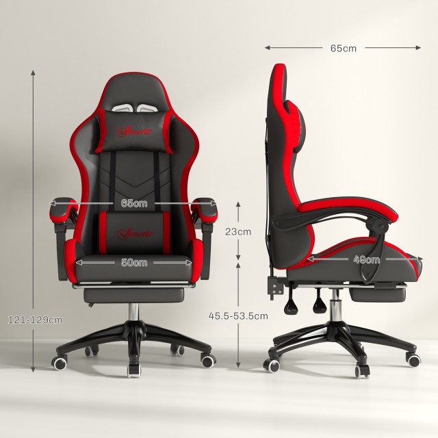 Καρέκλα Gaming Vinsetto με Ρυθμιζόμενο Ύψος και Ανακλινόμενη Πλάτη 65x65x121-129 cm Μαύρο και Κόκκινο 921-618V05BK