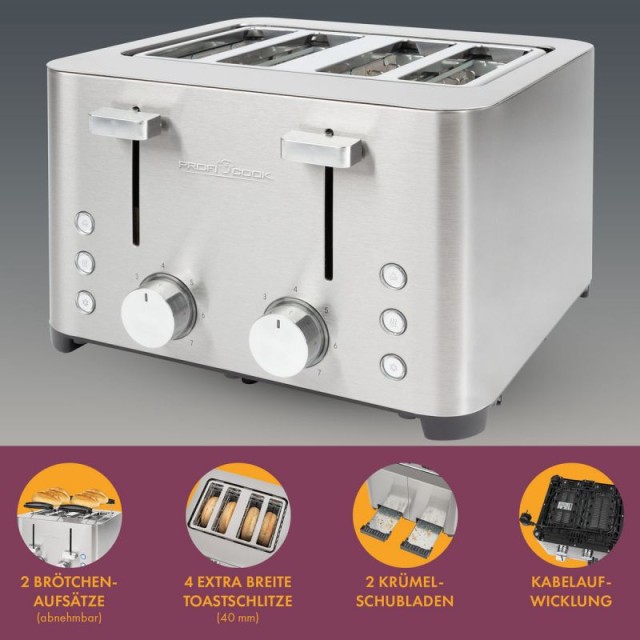 Φρυγανιέρα 4 Θέσεων 1500W Inox PC-TA1252 Profi Cook