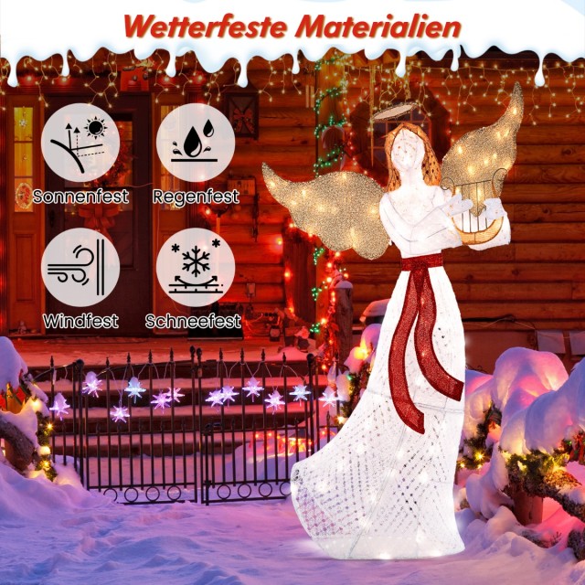 Costway Φωτιζόμενος Χριστουγεννιάτικος Άγγελος με Άρπα και 120 LED ...