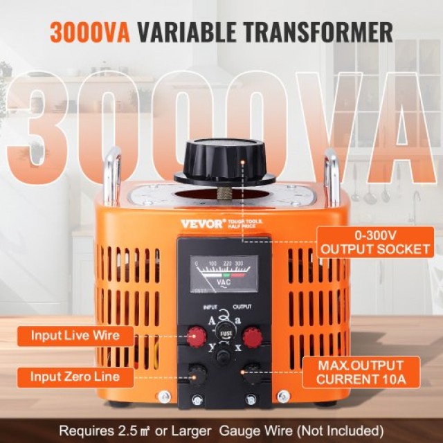 VEVOR  Μετασχηματιστής Ρυθμιστής Τάσης 3000VA 10A 0-300V AC KBBYQZZBS300V4UUVV7