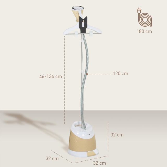 HOMCOM  Κάθετο Σίδερο Ατμού 1800W με Δοχείο 1.8L, Ρυθμιζόμενο Ύψος και Αξεσουάρ, Χρυσό  853-034V90GD