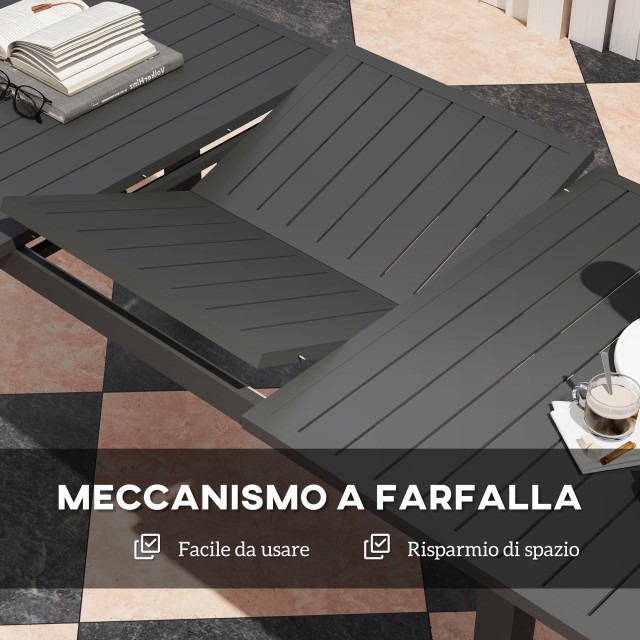 Outsunny Επεκτεινόμενο Τραπέζι Κήπου από 160-220 cm για 6-8 Άτομα Ορθογώνιο από Αλουμίνιο, Γκρι 84G-591V00GY