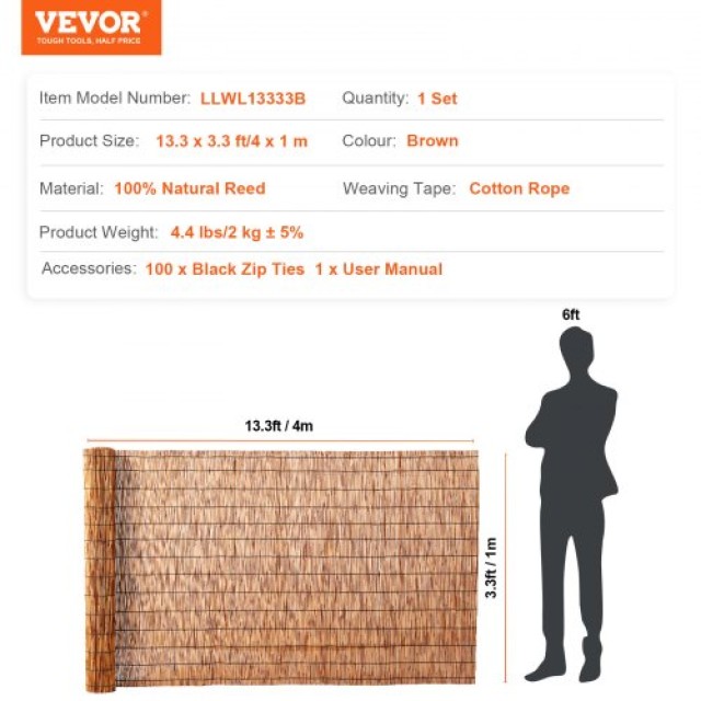 Φράχτης Καλαμιών VEVOR 13.3 x 3.3 για Ιδιωτικότητα και Τοπία Κήπου ...