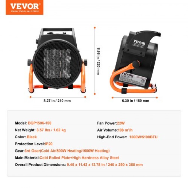 VEVOR Θερμαντήρας Θερμοκηπίου 2000W με Προστασία Υπερθέρμανσης  WSJRQPTCWDLWMWKRYV2