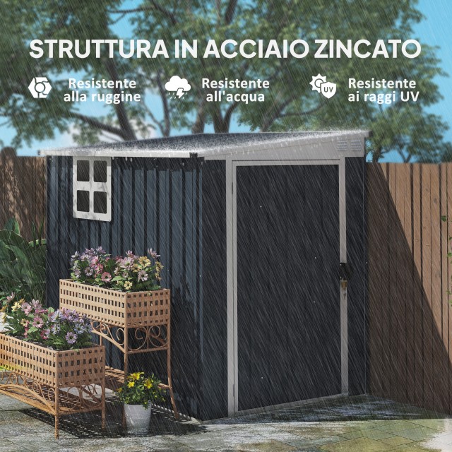 Outsunny Μεταλλικό Σπιτάκι Κήπου 1.2x1.9 μ με Κλειδωμένη Πόρτα και Αεραγωγούς, Σκούρο Γκρι 84H-359V00CG