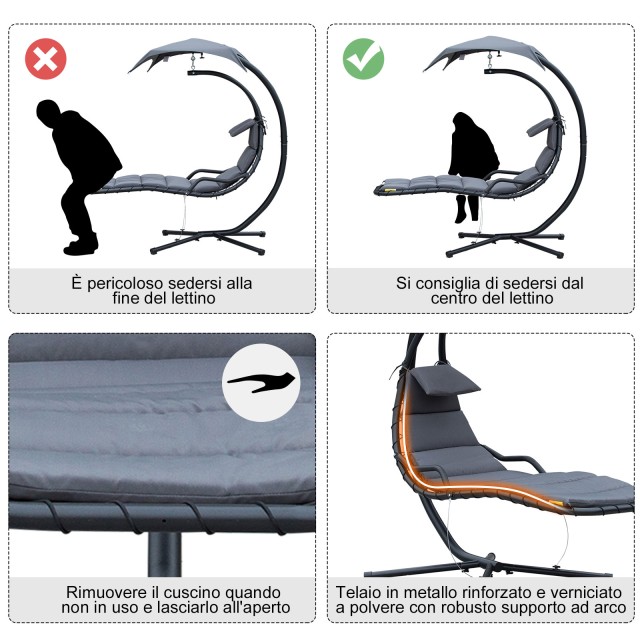 Outsunny Suspended Garden Lounger Κρεμαστή ξαπλώστρα με σκούρο γκρι οροφή 190 x 115 x 190 cm 84A-042CG