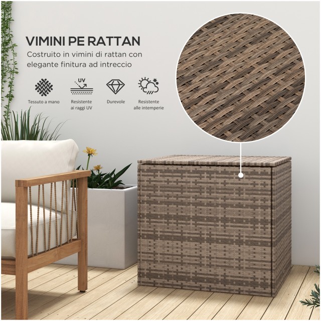 Outsunny μπαούλο εξωτερικού χώρου από PE Rattan και ατσάλι με εσωτερική επένδυση, 75x75x70 cm, μαύρο και χρώμα άμμου 865-020V00KK