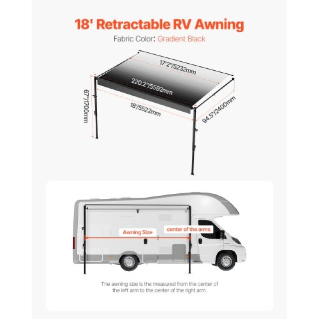 VEVOR 18 Χειροκίνητη Τέντα Αντικατάστασης για DC12V RVs SDKSSSFCZYP14QJ76V0