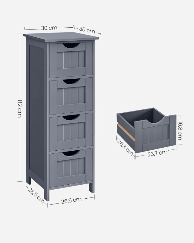 VASAGLE Γκρι Ντουλάπι Μπάνιου με 4 Συρτάρια 30x30x82 εκ. LHC040G01