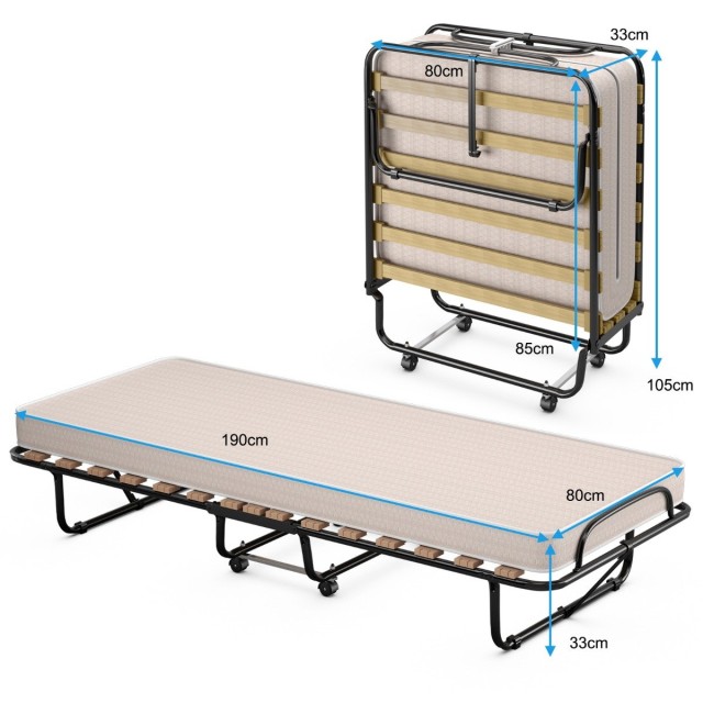 Costway  Πτυσσόμενο Κρεβάτι με Στρώμα Memory Foam και Ανθεκτικό Μεταλλικό Σκελετό HW72809BE