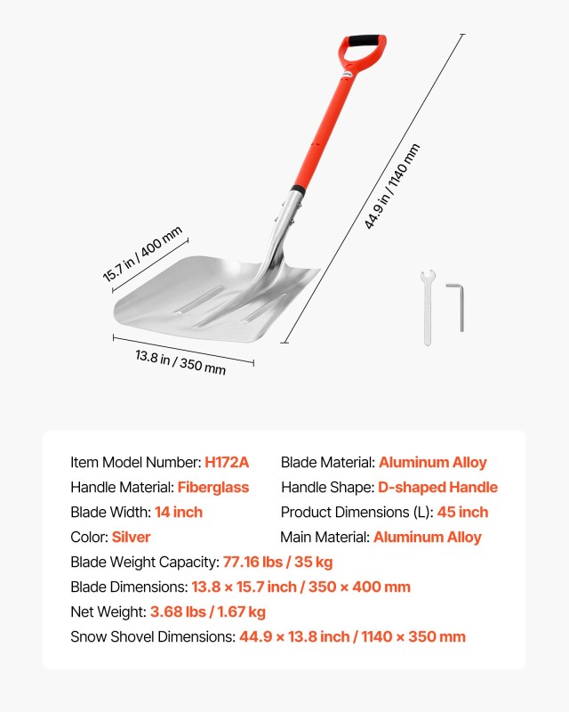 VEVOR Χιονοφτυάρι για Δρόμο, 35 εκ. Πλάτος, Αλουμινίου, Ελαφρύ με D...