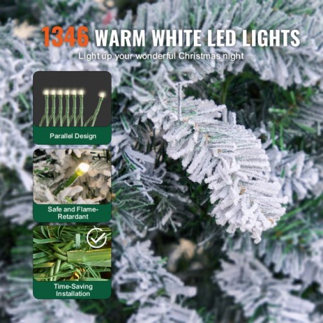 VEVOR  Χριστουγεννιάτικο Δέντρο 7.5ft με Φωτάκια LED και Χιονισμένη Όψη 1346 Κλαδιά RZSDSZRSDSDSMEDSNV2