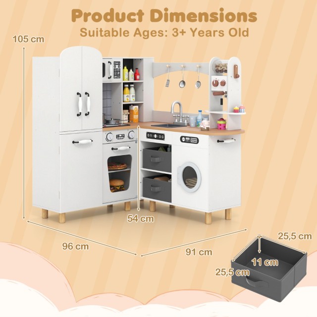 Costway Παιδική Γωνιακή Ξύλινη Κουζίνα 96×91×105 εκ. με Φώτα και Ήχ... Costway Παιδική Γωνιακή Ξύλινη Κουζίνα 96×91×105 εκ. με Φώτα και Ήχ...