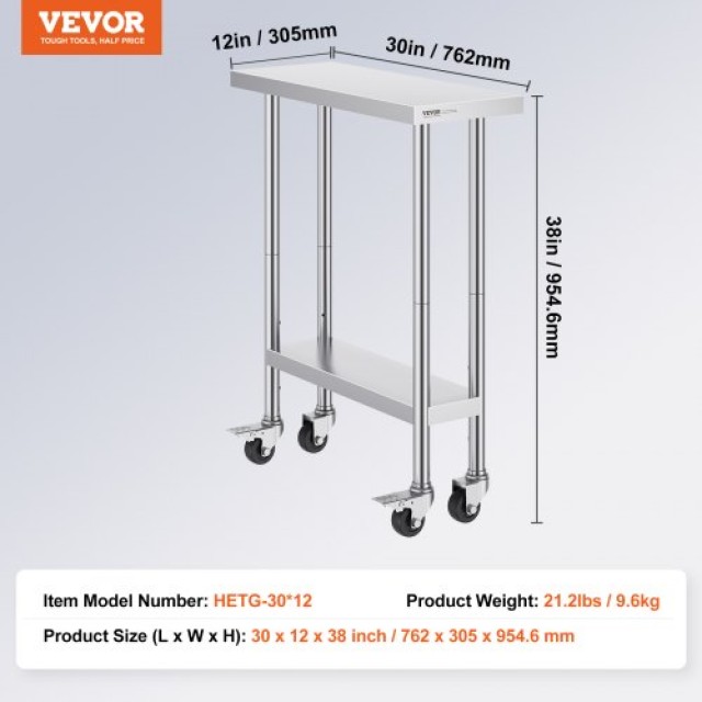 Τραπέζι Εργασίας Ανοξείδωτο VEVOR 30x12 με Ρόδες  CFBXGGZTLCDJEZMQSV0