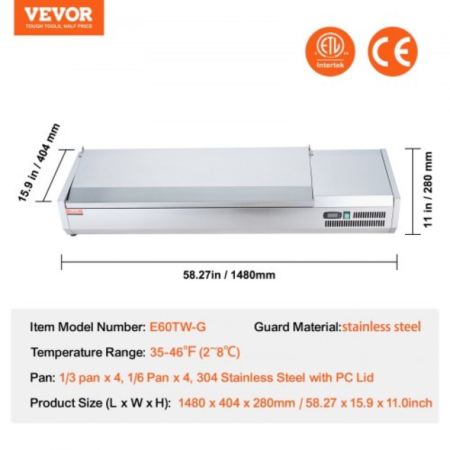 Ψυγείο Πάγκου VEVOR για Σαλάτες & Πίτσα 155W με Ανοξείδωτη Προστασία CE  BXGZLZDWT60YYE2NAV2