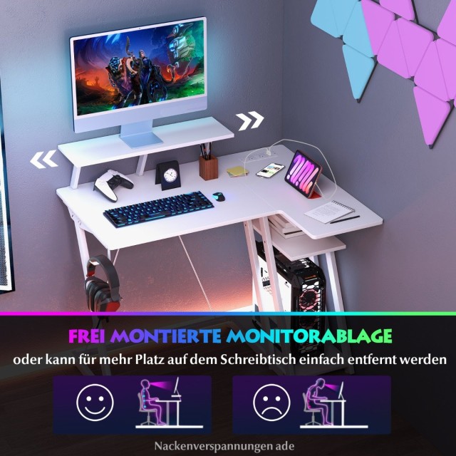 Costway  Γραφείο Gaming με Ενσωματωμένο Ράφι Οθόνης και Φόρτιση USB...