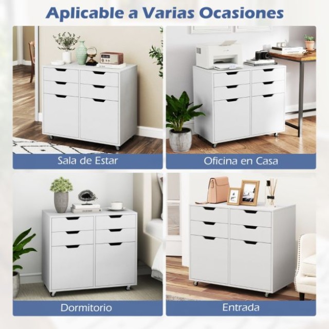 Συρταριέρα με 4 Συρτάρια, 2 Πόρτες & Ρόδες 73 x 40 x 64,5 cm Λευκό ...