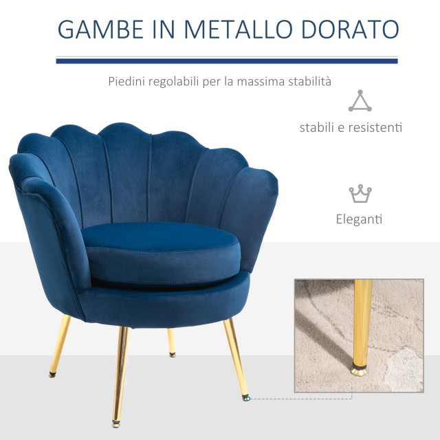 Πολυθρόνα HOMCOM Vintage Design σε μπλε βελούδο, πολυθρόνα κρεβατοκ...