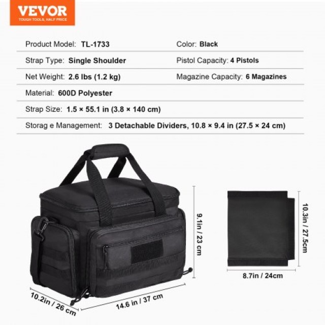 Τσάντα Σκοποβολής VEVOR για 4 Πιστόλια Μαύρη  SQBHS372623CC7L9MV0