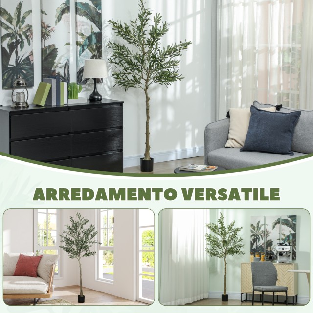 HOMCOM Τεχνητή Ελιά 180cm Ύψος με 900 Φύλλα & 40 Ελιές σε Γλάστρα -...