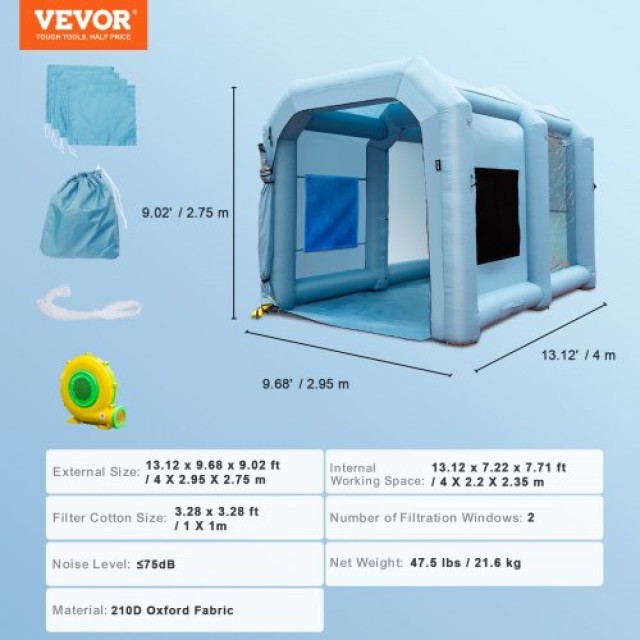 Φουσκωτή Καμπίνα Βαφής VEVOR 13x10x9ft με Φίλτρο & Φυσητήρα 950W  C...
