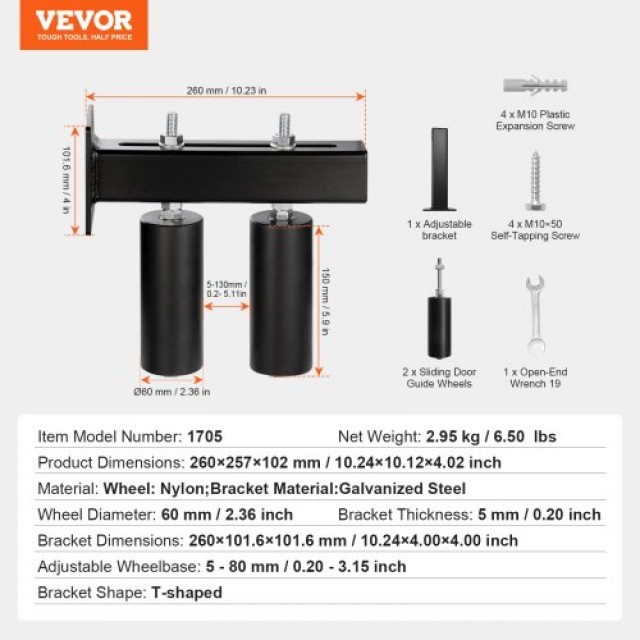 VEVOR  Σετ Συρόμενης Πόρτας 6 με Ροδάκια και Ρυθμιζόμενο Στήριγμα T  HMDXLKDJZJZJYU354V0