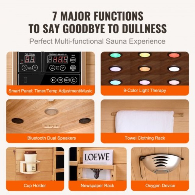 Σάουνα VEVOR Υπέρυθρης Θέρμανσης Ξύλινη για 2 Άτομα 1850W  YHWMZSNF...
