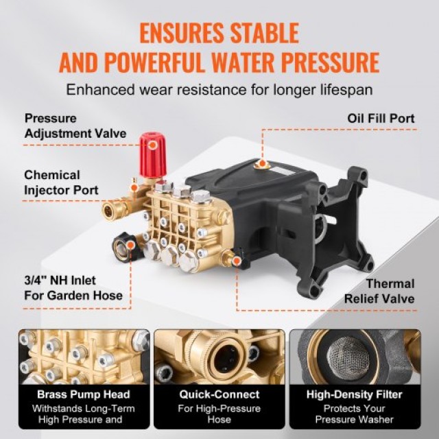 VEVOR  Αντλία Πλυντηρίου Υψηλής Πίεσης 4000 PSI 4.0GPM 1 Άξονας Ορι...
