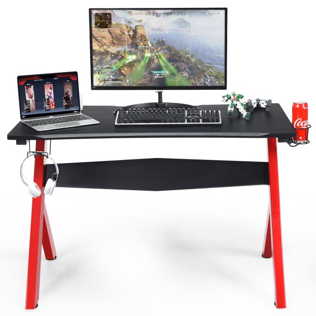 Costway  Νέο Γραφείο Gaming με Ανθεκτική Επιφάνεια Καρβονίου και Πρακτικές Θέσεις Αξεσουάρ HW61561