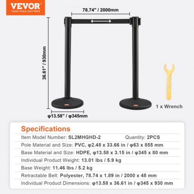 Σετ Διαχωριστικών VEVOR με Ζώνη 2 τεμ., 6.5FT, Μαύρη Ζώνη, Πλαστικά Στηρίγματα για Εκδηλώσεις  ZGGLZHSSLZX2HXDZWV0