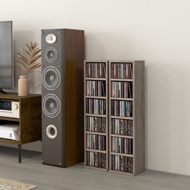 HOMCOM  Σετ 2 Ραφιών για CD με Ρυθμιζόμενα Ράφια για 204 CD, 21x22.5x88.5 εκ., Γκρι  833-872V00CG