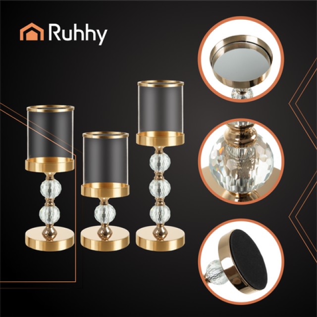 Ruhhy Σετ 3 Κηροπήγια Γυάλινα σε Χρυσό Χρώμα 26487 Ruhhy Σετ 3 Κηροπήγια Γυάλινα σε Χρυσό Χρώμα 26487