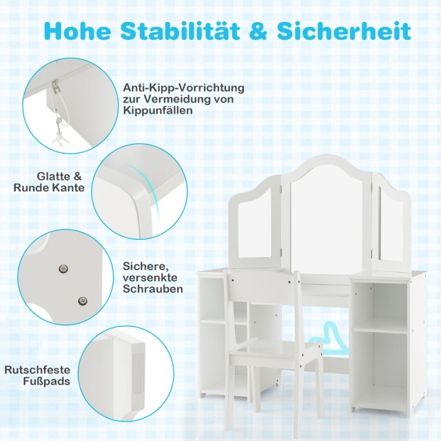 Costway Σετ Τουαλέτας & Καρέκλας για Παιδιά 2-σε-1 Πριγκιπικό Μακιγ...