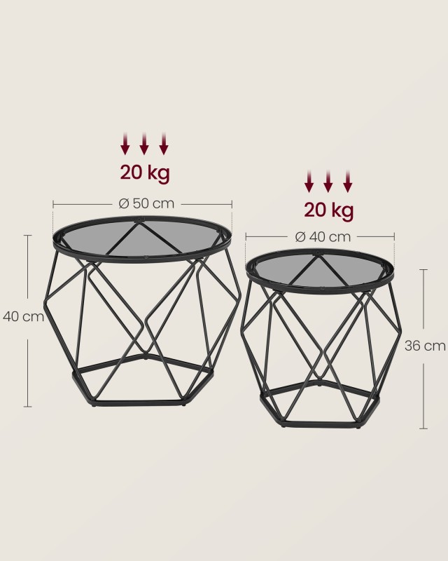 Σετ 2 Στρογγυλά Τραπεζάκια Γκρι/Μαύρο 50 x 40 cm - 40 x 36 cm LGT040B03 VASAGLE