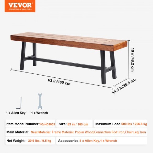 VEVOR Ξύλινο Παγκάκι Κήπου 160 εκ. με Μεταλλικά Πόδια  GYZYMZ63YC00...