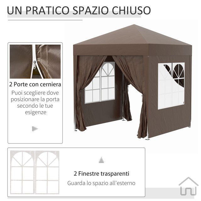 Outsunny Πτυσσόμενο Κιόσκι 2x2 m με 4 αφαιρούμενους τοίχους και τσάντα μεταφοράς, σε μέταλλο και πολυεστέρα, καφέ 100110-066CE