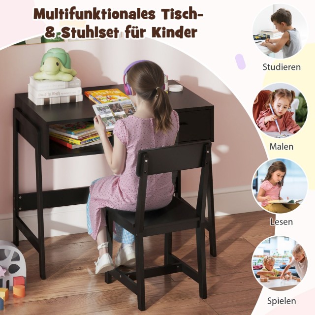 Costway Παιδικό Γραφείο με Καρέκλα από Ξύλο Μαύρο HY10356DK Costway Παιδικό Γραφείο με Καρέκλα από Ξύλο Μαύρο HY10356DK