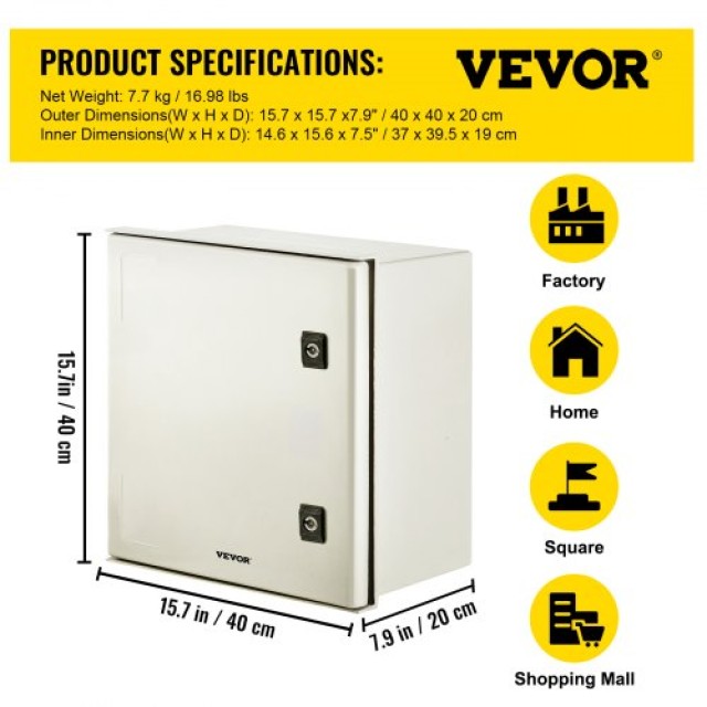 Κουτί Ηλεκτρικών Συνδέσεων VEVOR NEMA 4X 40x40x20cm IP66  DQXFSBLG40X40X201V0
