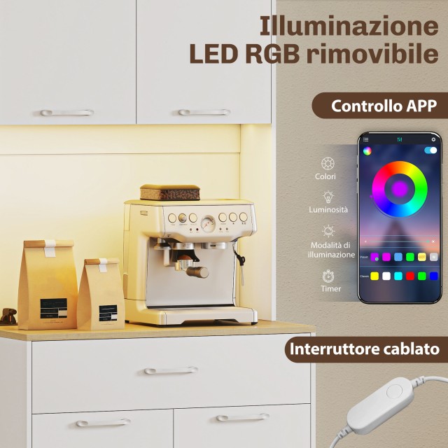 HOMCOM Μοντέρνα Κρεμάστρα με Φωτισμό LED, Ηλεκτρικές Πρίζες και USB...