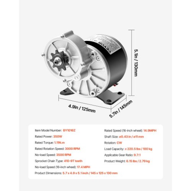VEVOR Ισχυρός Ηλεκτρικός Κινητήρας 350W DC 24V 3000rpm για Ηλεκτρικό Ποδήλατο, Μοτοσικλέτα Χώματος και DIY Κατασκευές. ZLWSDJTJ350WC2NWCV9